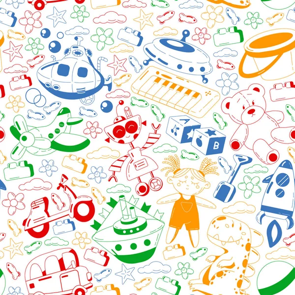 Vector set with toys icons. Pattern for kindergarten. — Stok Vektör