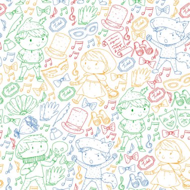 Performans, küçük çocuklarla tiyatro. Masal sahnelerindeki anaokulu çocukları. Kırmızı Başlıklı Kız ve Shakespeare Hamlet 'i sahneleyen genç oyuncular. Robin Hood kostümü.