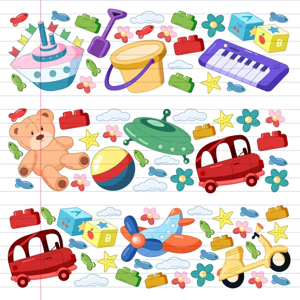 Vector set with toys icons. Pattern for kindergarten, little children. Kids playing. — Stock Vector