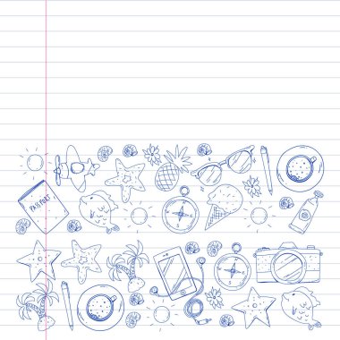 Seyahat vektör desen. Macera, plaj, tropikal tasarım.