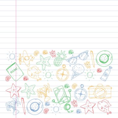 Seyahat vektör desen. Macera, plaj, tropikal tasarım.