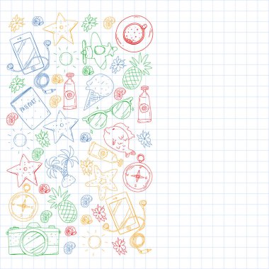 Seyahat vektör desen. Macera, plaj, tropikal tasarım.