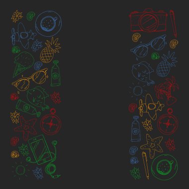 Seyahat vektör desen. Macera, plaj, tropikal tasarım.