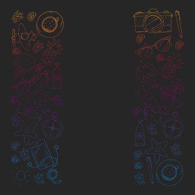 Seyahat vektör desen. Macera, plaj, tropikal tasarım.