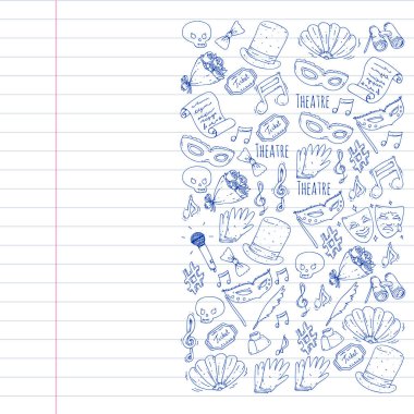 Tiyatro vektör çizim. Entertaiment, sinema, sahne, olay. Afiş, poster için arka plan.