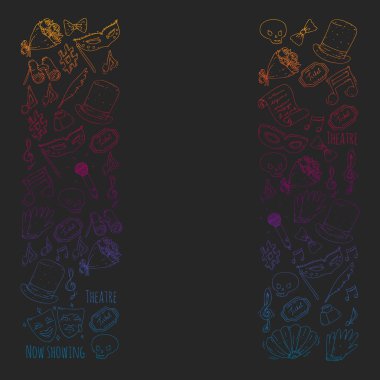 Tiyatro vektör çizim. Entertaiment, sinema, sahne, olay. Afiş, poster için arka plan.