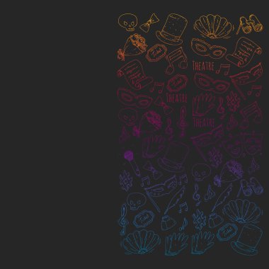 Tiyatro vektör çizim. Entertaiment, sinema, sahne, olay. Afiş, poster için arka plan.