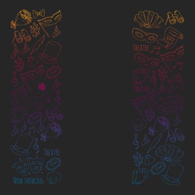 Tiyatro vektör çizim. Entertaiment, sinema, sahne, olay. Afiş, poster için arka plan.