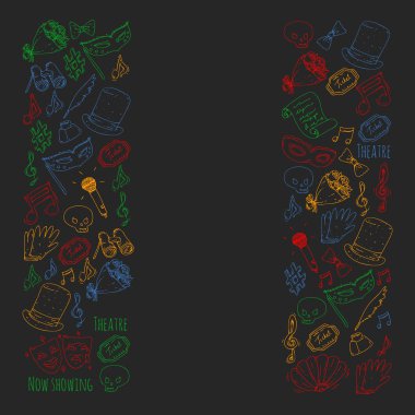 Tiyatro vektör çizim. Entertaiment, sinema, sahne, olay. Afiş, poster için arka plan.
