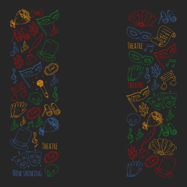 Tiyatro vektör çizim. Entertaiment, sinema, sahne, olay. Afiş, poster için arka plan.