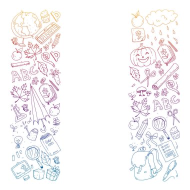 Geri okul vektör desene. Çocuklar için eğitim simgeler.