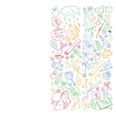 Geri okul vektör desene. Çocuklar için eğitim simgeler.