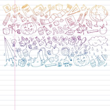 Geri okul vektör desene. Çocuklar için eğitim simgeler.