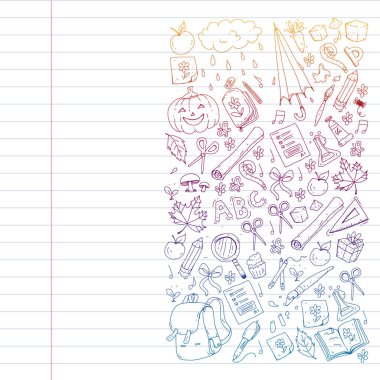 Geri okul vektör desene. Çocuklar için eğitim simgeler.