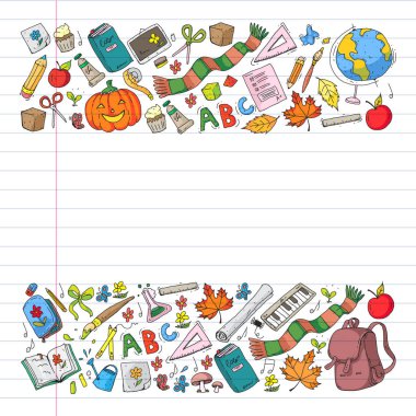 Geri okul vektör desene. Çocuklar için eğitim simgeler.