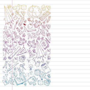 Geri okul vektör desene. Çocuklar için eğitim simgeler.