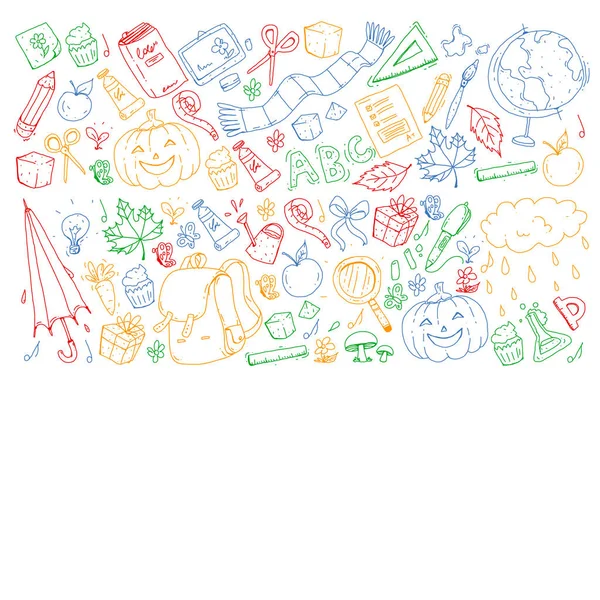 Back to school vector pattern. Education icons for children. — Stock Vector