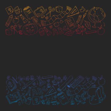 Geri okul vektör desene. Çocuklar için eğitim simgeler.