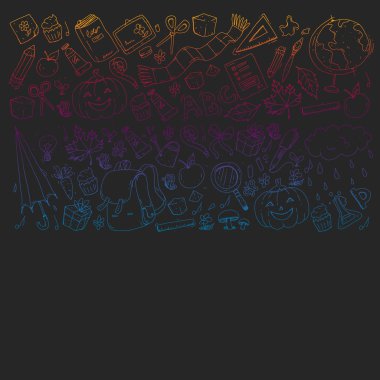 Geri okul vektör desene. Çocuklar için eğitim simgeler.