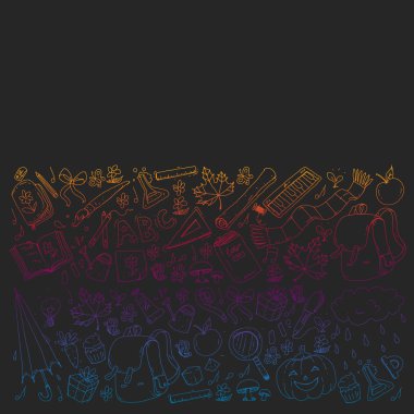 Geri okul vektör desene. Çocuklar için eğitim simgeler.