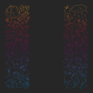 Geri okul vektör desene. Çocuklar için eğitim simgeler.