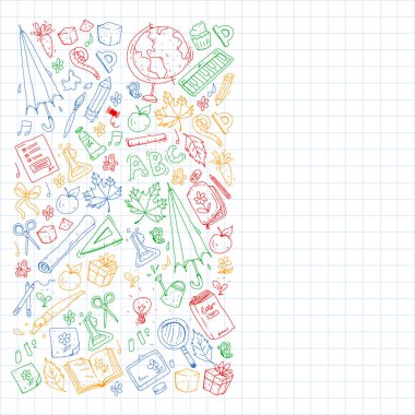 Geri okul vektör desene. Çocuklar için eğitim simgeler.