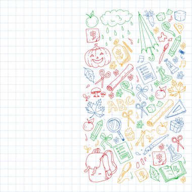 Geri okul vektör desene. Çocuklar için eğitim simgeler.