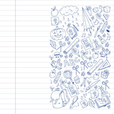 Geri okul vektör desene. Çocuklar için eğitim simgeler.