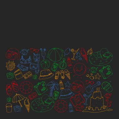 Seyahat ve plaj simgeleri ile vektör deseni.