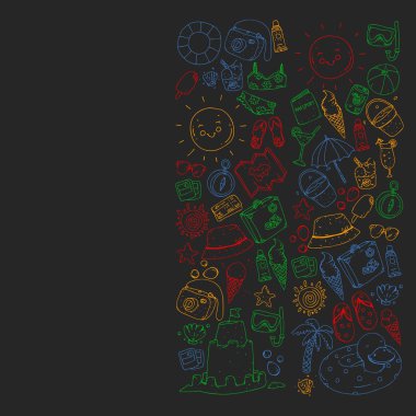 Seyahat ve plaj simgeleri ile vektör deseni.