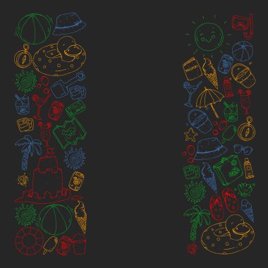 Seyahat ve plaj simgeleri ile vektör deseni.