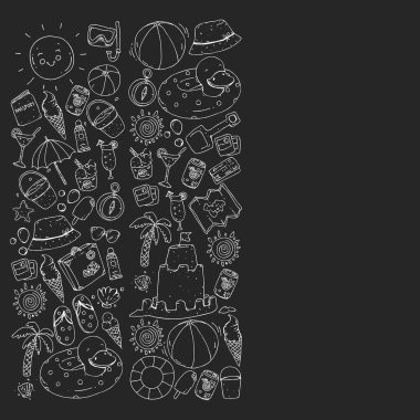 Seyahat ve plaj simgeleri ile vektör deseni.