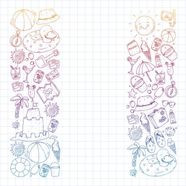 Seyahat ve plaj simgeleri ile vektör deseni.