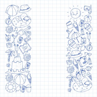 Seyahat ve plaj simgeleri ile vektör deseni.