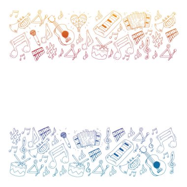 Müzik arka plan desenleri için. Müzik aletleri ile vektör çizim.