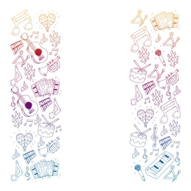 Müzik arka plan desenleri için. Müzik aletleri ile vektör çizim.