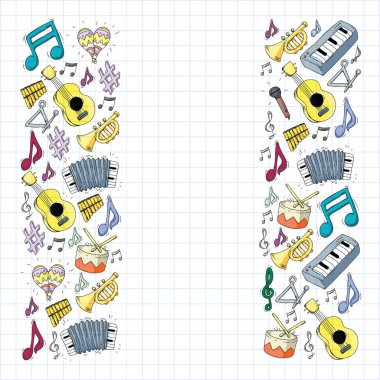 Müzik arka plan desenleri için. Müzik aletleri ile vektör çizim.