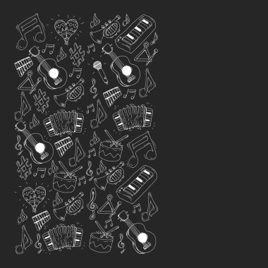 Müzik arka plan desenleri için. Müzik aletleri ile vektör çizim.