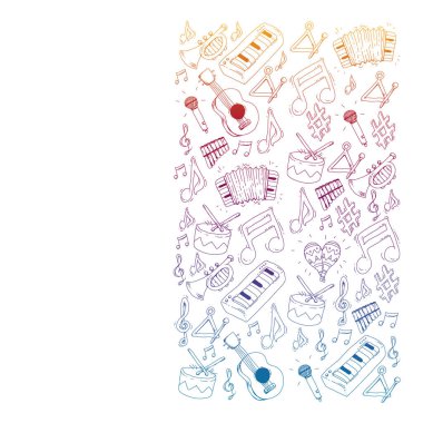 Müzik arka plan desenleri için. Müzik aletleri ile vektör çizim.