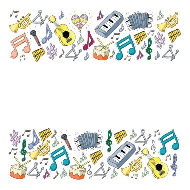 Müzik arka plan desenleri için. Müzik aletleri ile vektör çizim.