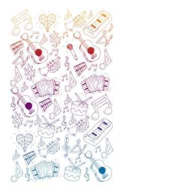 Müzik arka plan desenleri için. Müzik aletleri ile vektör çizim.