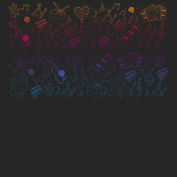 Fondo musical para patrones. Ilustración vectorial con instrumentos musicales . — Archivo Imágenes Vectoriales