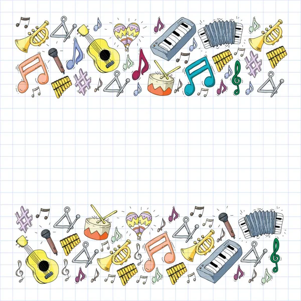 音楽の背景パターン。楽器のベクトル図. — ストックベクタ