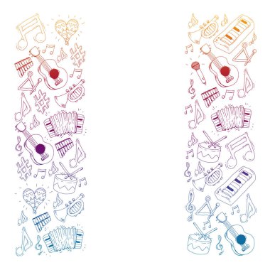 Müzik arka plan desenleri için. Müzik aletleri ile vektör çizim.