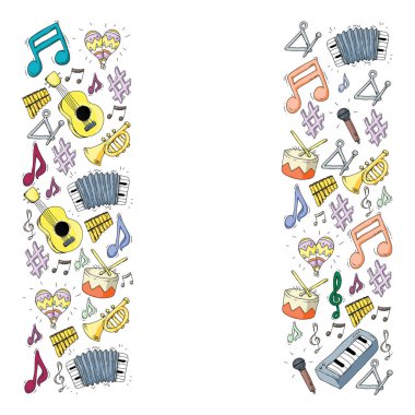 Müzik arka plan desenleri için. Müzik aletleri ile vektör çizim.
