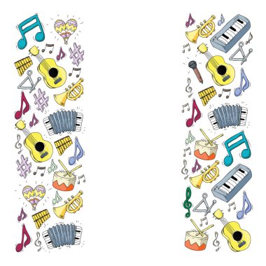 Müzik arka plan desenleri için. Müzik aletleri ile vektör çizim.