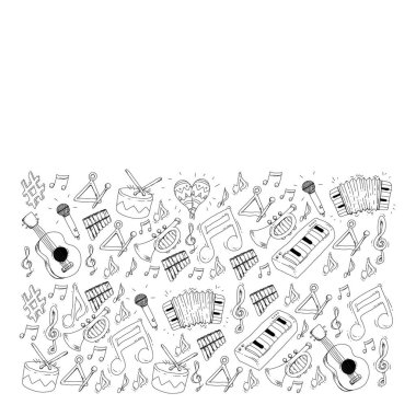 Müzik arka plan desenleri için. Müzik aletleri ile vektör çizim.