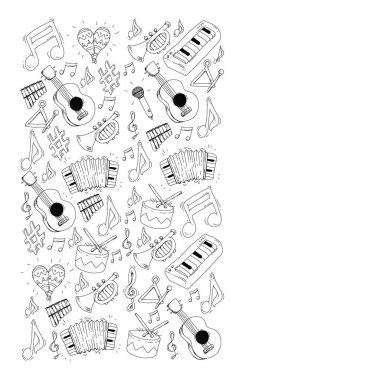 Müzik arka plan desenleri için. Müzik aletleri ile vektör çizim.