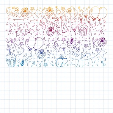 Doğum günü partisi. Desen davetiye, afiş, şablonlar için.