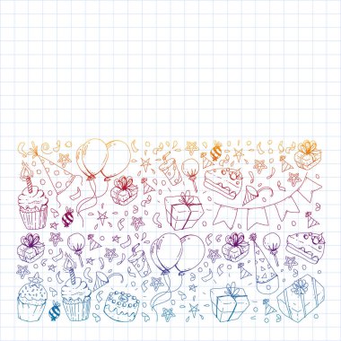 Doğum günü partisi. Desen davetiye, afiş, şablonlar için.